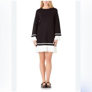 English Factory Black Dress with White Pleats